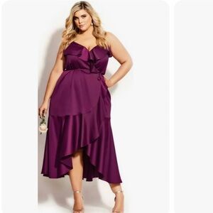 City Chic Ruffle Amore Maxi Wrap Dress in Cerise